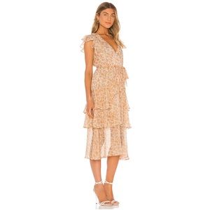 MINKPINK Lana Midi Dress in Gold & White | Floral